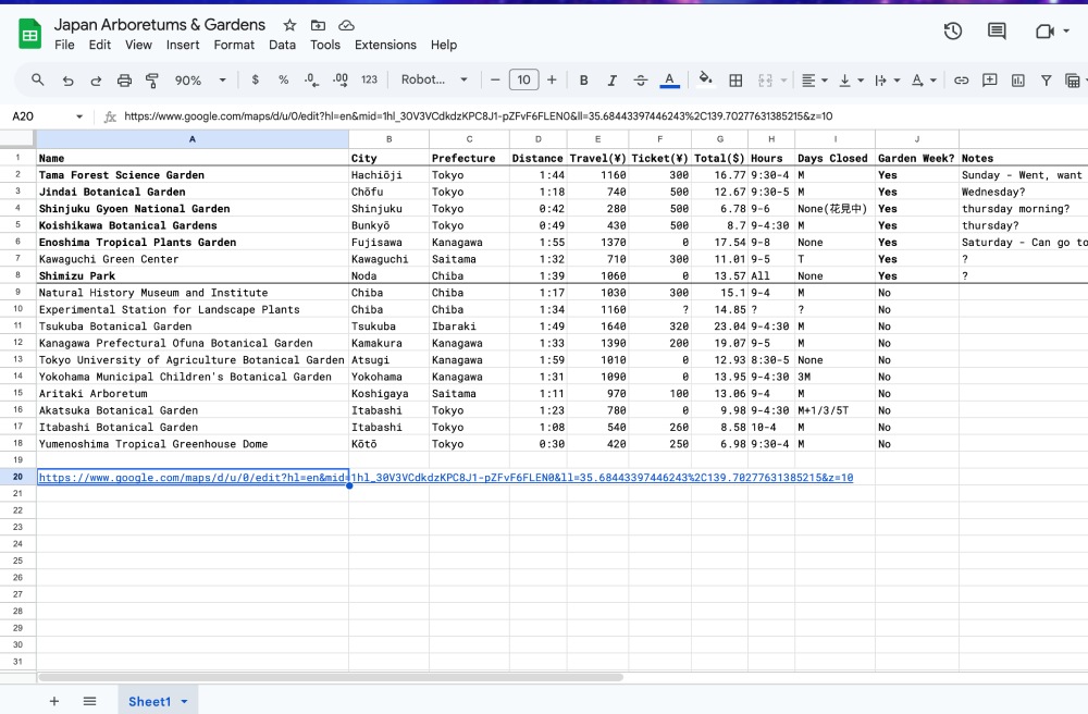 Arboretum spreadsheet