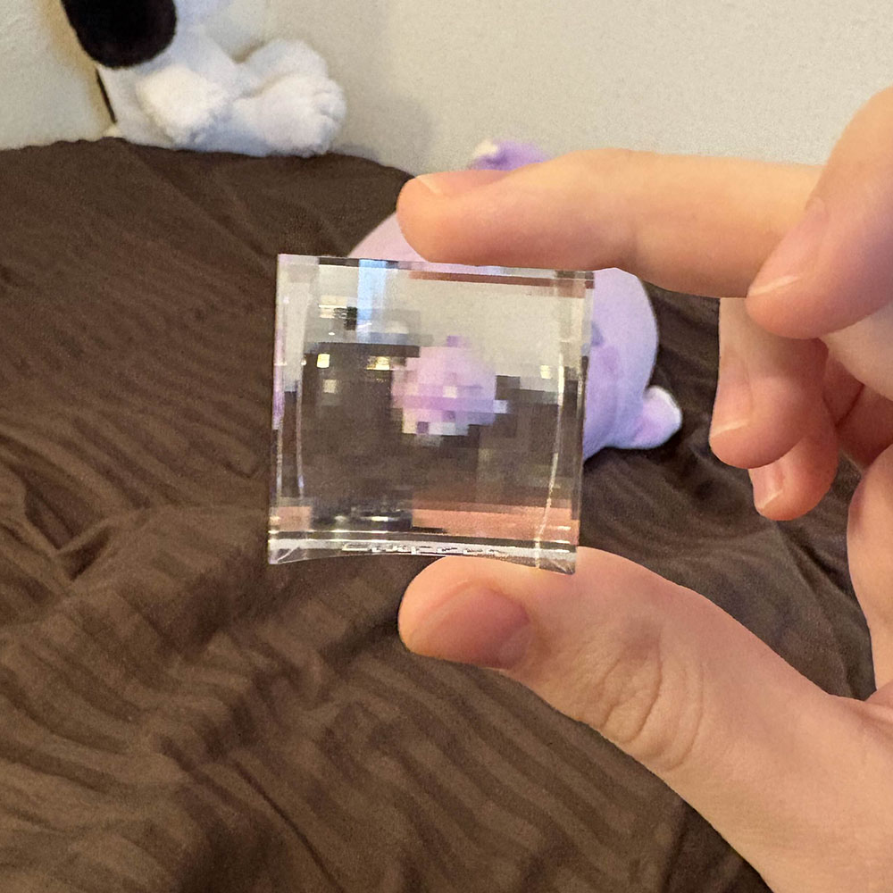 pixel cube pixelating purple dog plush